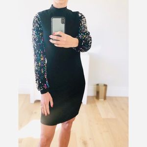 Looks By Lauren (HYFVE) Black Sequin Sleeve Holiday Dress